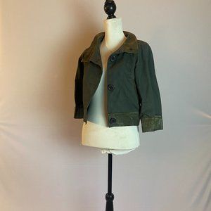 Jacket with tall collar, crop sleeves custom back sequin eye